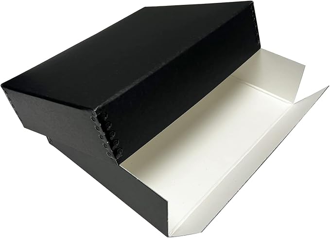 Lineco, 9x12x3 Museum Storage Box, Removable Lid and Drop Front Design. Archival Acid-Free with Metal Edge. Storing for Photos, Documents, Prints, DIY, Black