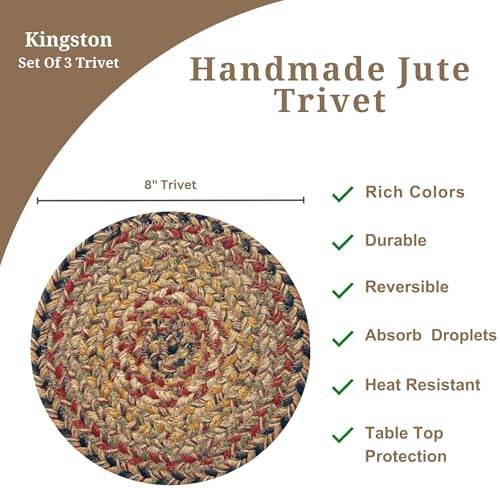 Homespice Kingston Braided Trivets Ideal as Hot Pads, Round 8" Set of 3