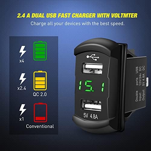 Nilight 4 Gang Rocker Switch Panel with Dual USB Socket Voltmeter