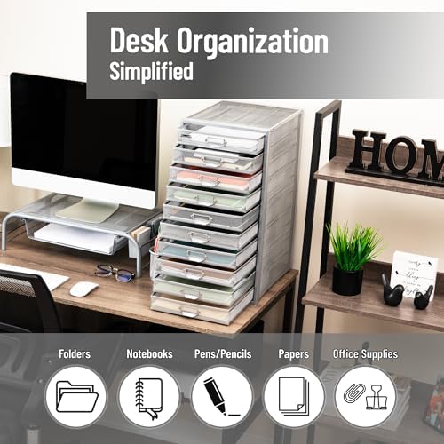 Mind Reader 10-Drawer Desk Organizer for Office Supplies, Crafts, Mail Sorting & More, Metal Mesh, Silver