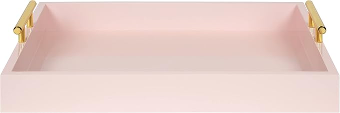 Kate and Laurel Lipton Decorative Tray with Polished Gold Metal Handles, Soft Pink