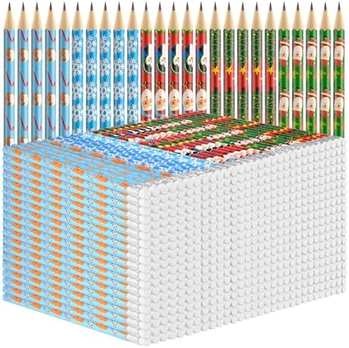 Zuazaor 500 Pieces Christmas Pencils With Erasers in Bulk - Cute Wooden Pencils for Office School Supplies and Kids (Christmas)
