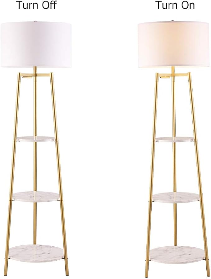 ROSEN GARDEN Floor Lamp, Standing Reading Light with Faux Marble Shelves and Fabric Shade, Modern Tall Pole Lamp, Accent Furniture Décor Lighting for Living Room, Bedrooms