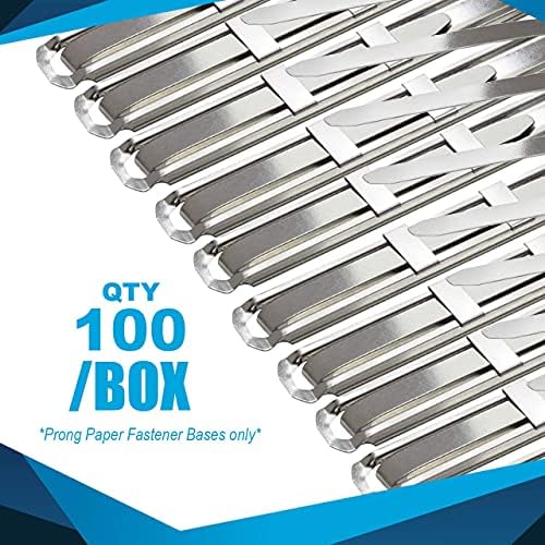OLYMPX 100 Pcs of 1 Inch Capacity Premium Metal Paper Prong Fasteners Bases, 2.75 Inch Base for Paper File Clip Folder Accessories, Office Paper Clamp, Silver Box of 100