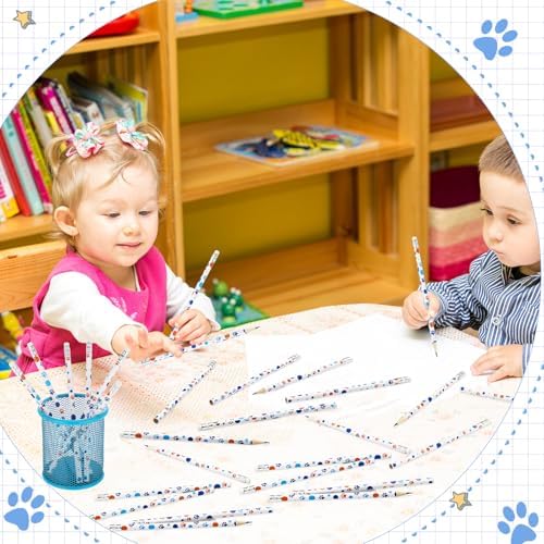 Tenceur 100 Pcs Blue Paw Dog Print Pencils Bulk Wooden Writing Novelty Pencils with Erasers Blue and Orange Dog Paw for Classroom Doggy Party Favors Welcome Back to School Party Supplies