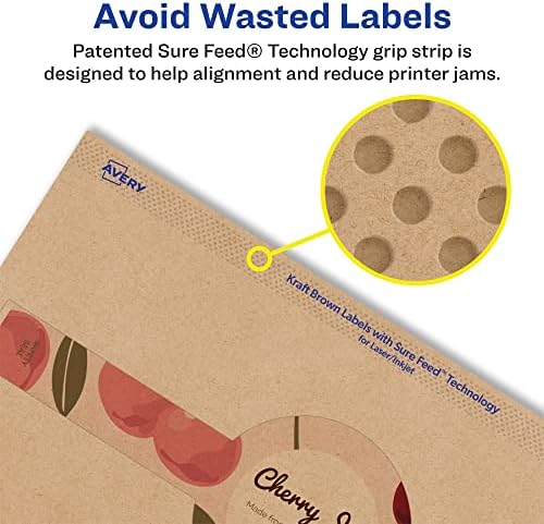 Avery® Kraft Brown Wraparound Band Labels, Sure Feed® Technology, 2-3/8" x 8", 300 Kraft Brown Labels, Laser/Inkjet Printable Labels
