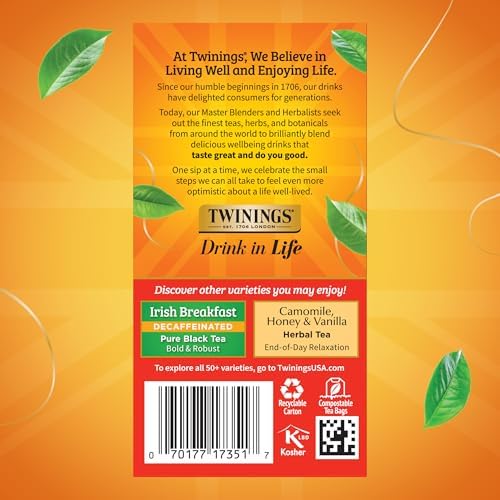 Twinings Decaffeinated English Breakfast Black Tea Bags, 20 CT Box (6 Pack)