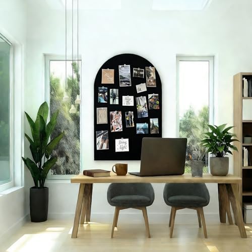 Arched Felt Bulletin Board Tiles 36" x 24" Large Cork Board Alternative for Office Walls, Versatile Memo Photo Display Board with Pushpin, Bulletin Board for Home Bedroom Decor - Black