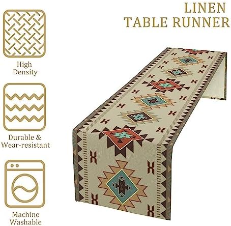 Aztec Southwest Table Runner,Ethnic Geometric Table Runners Dresser Scarves Table Setting Decor for Garden Farmhouse Wedding Party Holiday Dinner Home 13x108 Inch