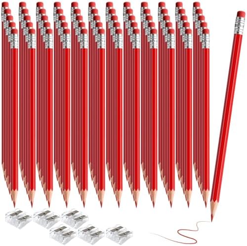 120 PCS Red Pencils Bulk Erasable Colored Pencils with Eraser Pre-Sharpened 2 HB for Checking, Grading, Tests & Office/School Supplies (Red)