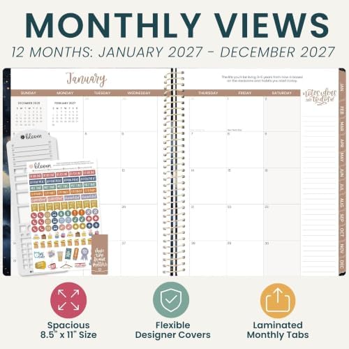 bloom daily planners 2027 Planner for Women (8.5" x 11") - Weekly & Monthly Calendar Year (January to December) Softcover Agenda Book Organizer with Stickers & Stencil - Midnight Sky