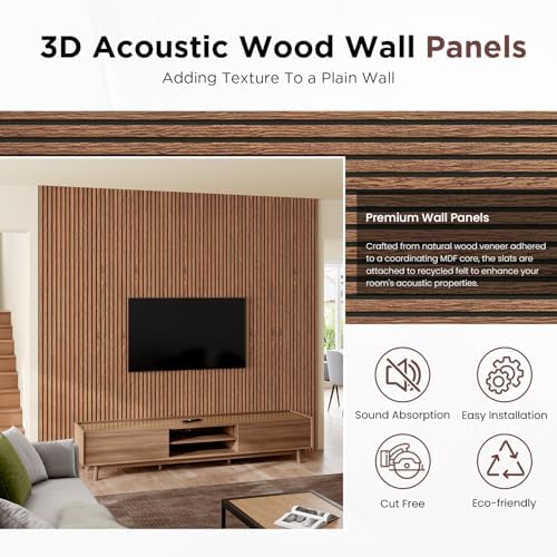 SMARTSTANDARD Wood Slat Acoustic Wall Panels 2 Pack 94"x23.6" Classic Brown