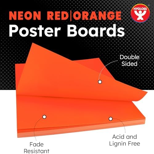 Hygloss Poster Board 11 x 14, 25 Pack Neon Red-Orange, Colored Posterboard