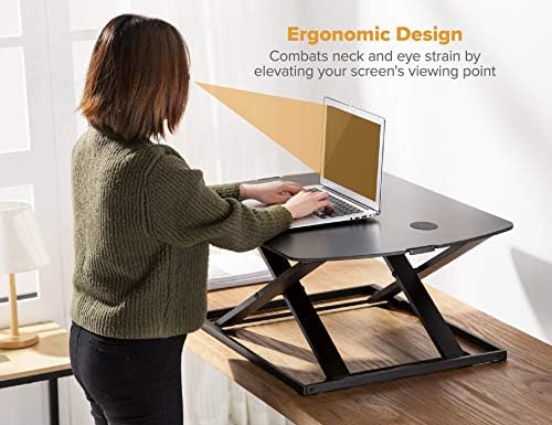 Bostitch Office Sit Stand Desk Converter, Height Adjustable Workstation Riser, Includes Wireless Charging Pad, Black (STND-3122BK)