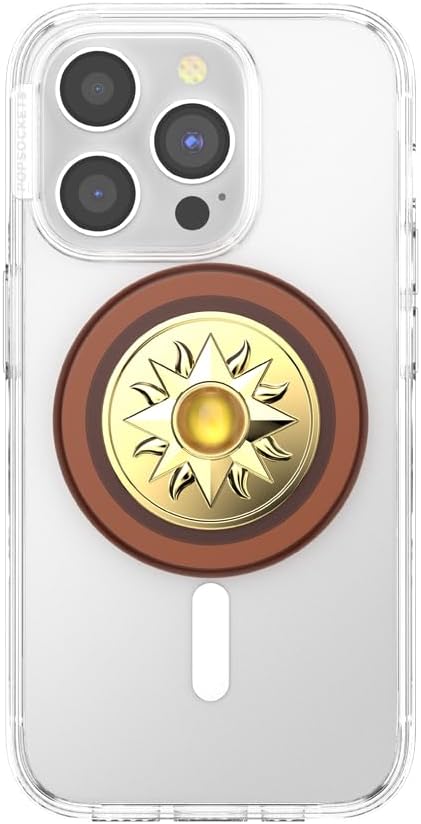 PopSockets Phone Grip for MagSafe, Magnetic Holder- Sun Amber Jewel | Removable, For Kindle / Android / iPhone, With Magnet, Gold, Enamel, Designs