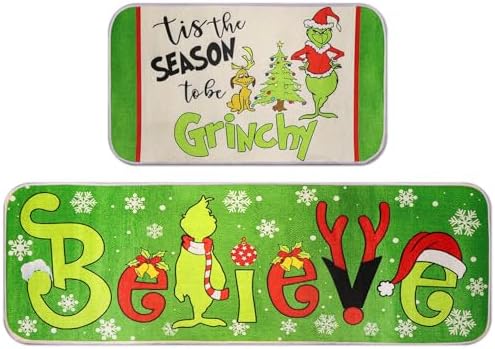 Christmas Decorations Indoor Christmas Kitchen Bathroom Door Mat Non Slip and Washable Winter Rubber Santa Snowflakes Door Mat for Outdoor Indoor 16x28 and 16 * 48Inch