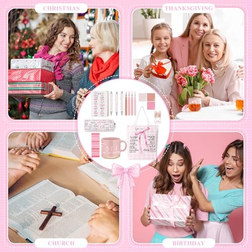 Reallnaive 25 Pcs Bible Study Kit for Women, Christian Gift, Pink
