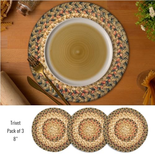 Homespice Russet Jute Braided Trivets Ideal as Hot Pads, Round 8" Set of 3