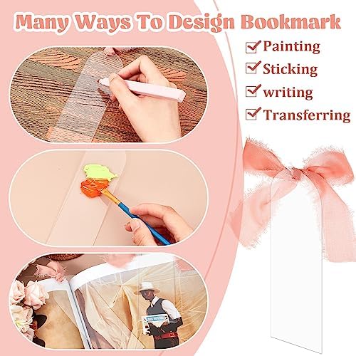 Yeaqee 100 Pcs Arch Shaped Clear Acrylic Bookmark Blanks with Ribbon