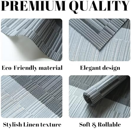Placemats Set of 12 Vinyl/Plastic Woven Place Mats for Kitchen Table Indoor/Outdoor Washable Placemat Wipeable Dining Table Mats (Ombre Silver Grey Black,12)