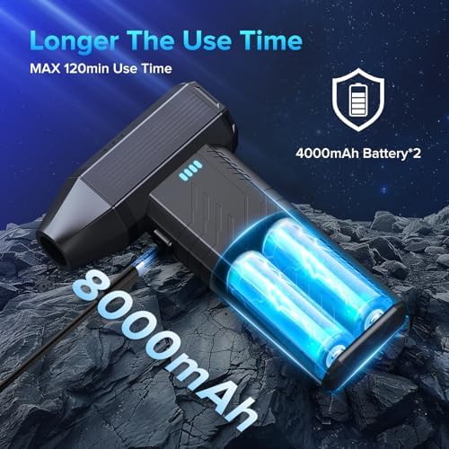 Compressed Air Duster, 8000mAh 130,000 RPM Keyboard Cleaner, Replace Compressed air can, Computer Accessories for Outdoors, PC, Electronics, Snow and Car Dust Off