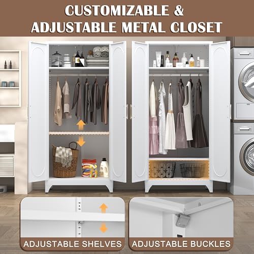 SteeLoong Metal Wardrobe Cabinet,Armoire Wardrobe Closet with Hanging Rod