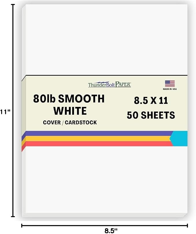 50 Bright White Smooth 80# Card Paper Sheets - 8.5" X 11" (8.5X11 Inches) Standard Letter|Flyer Size - 80 lb/Pound Cover Weight - Quality Paper - Consistency in Print - Smooth Finish