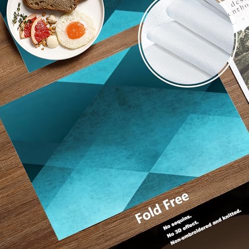 Batmerry Teal Modern Geometric Placemats, Vintage Washable Linen Table Mats for Kitchen Table Double Insulation Decor Dining Set Indoor Outdoor 12X18 in Set of 6