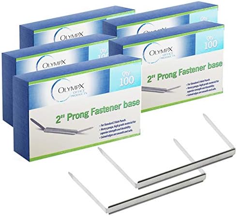 Prong Paper Fasteners 2 Inch Capacity, 500 Pack Bases, Tempered Steel
