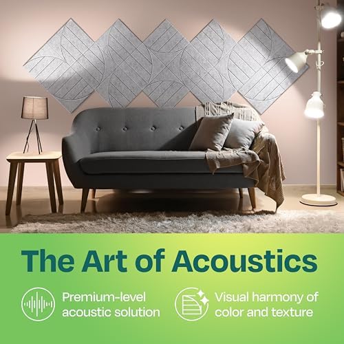 Acoustic Panels 12-Pack Soundproof Wall Panels 12"x12"x0.4" Decorative Sound Dampening for Your Home, Office, Studio, Bedroom & More with Unique ModuArc Carving [Light Gray]