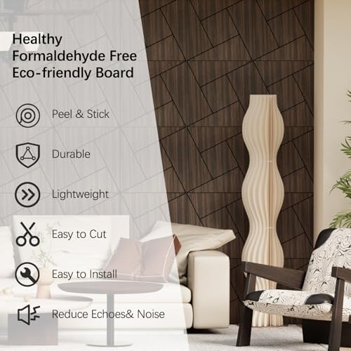4 Packs Acoustic Wall Panels - Self-Adhesive 3D Wood Slat Wall Panel- Peel and Stick Sound Absorbing Panels for Noise Reducing - Feature Wall Decor for Home & Office