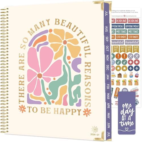 bloom daily planners HARDCOVER Planner 2026-2027 (8.5" x 11") Academic Year (July 2026 - July 2027) - 13 Months Task Goal Planner for Women - Monthly & Weekly Agenda Book - So Many Reasons to Be Happy