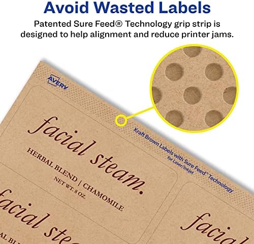 Avery® Kraft Brown Rectangle Labels, Sure Feed® Technology, 2" x 4", 250 Kraft Brown Labels, Laser/Inkjet Printable
