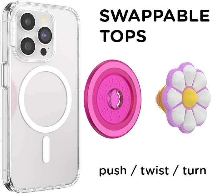PopSockets Phone Grip for MagSafe, Magnetic Holder- Doodle Daisy Boca | Removable, For Kindle / Android / iPhone, With Magnet, Hot Pink, Fun, Cool, Unique