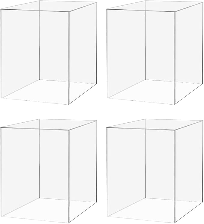 Marketing Holders 4 Pack 12" x 12" x 16" Riser Box Acrylic Display with One Open Side No Lids Versatile Tall Plexiglass Retail Product Storage Bin or Wedding Floral Centerpiece Pedestal