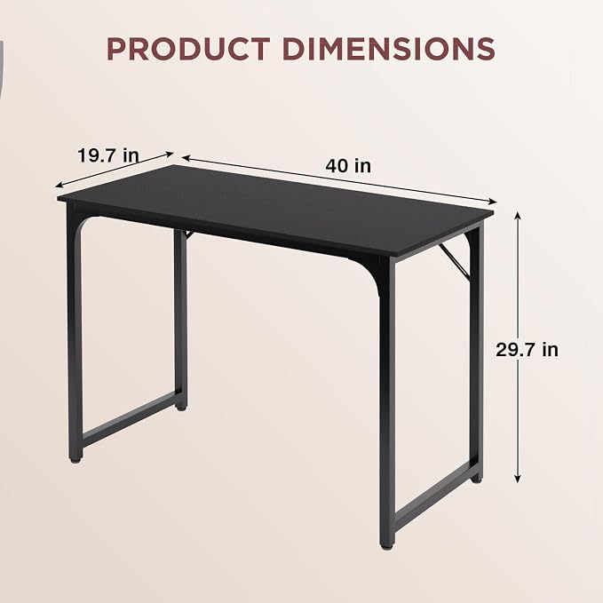 PayLessHere | 39 Inch Computer Desk | Black | Sturdy Office Desk | Metal Frame, Adjustable Feet | Water-Resistant, Scratchproof Surface | Writing Table for Home Office or Study | Pack of 1