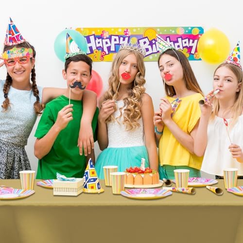 CXPSINC 54 Inch X 100 Feet Plastic Table Cover Roll Disposable Tablecloth with Slide Cutter for All Type/Shape Tables | Party, Banquet, Birthdays, Weddings(Gold, 100 Feet)