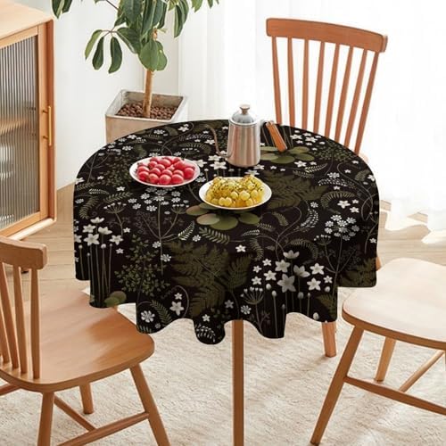 Woodland Field Tablecloth, Rustic Forest Wild Flower Herb Fern Farmhouse Natural Floral Table Cloth for Picnic Party Dining Room Home Decor, 50x50in