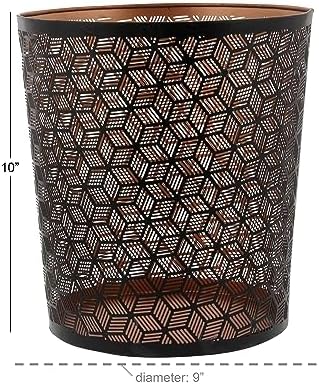 Deco 79 Metal Round Small Waste Bin with Laser Carved Design, 9" x 9" x 10", Black
