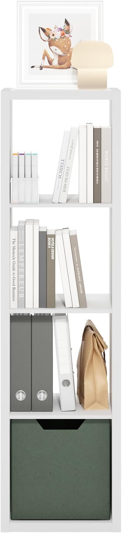 Furinno Cubicle Book Shelf, 4-Cube Bookshelf, Extra Thick Frame Horizontally & Vertically Reversible Bookcase with Open Back, 14.6 x 15.9 x 58, for Living Room, Bedroom, Home Office, Plain White