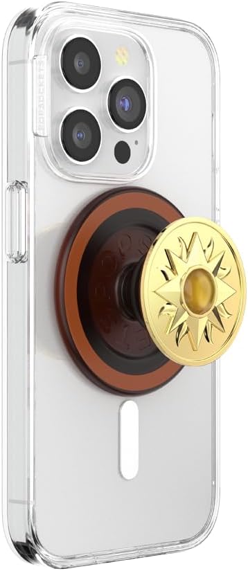 PopSockets Phone Grip for MagSafe, Magnetic Holder- Sun Amber Jewel | Removable, For Kindle / Android / iPhone, With Magnet, Gold, Enamel, Designs