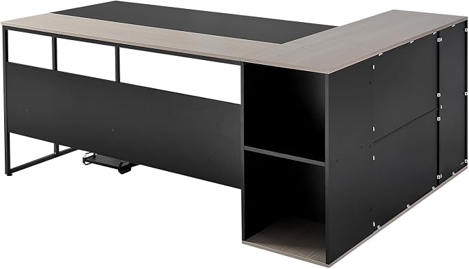VEVOR 71" L-Shaped Executive Desk, Large Computer Desk with Drawers, File Storage Cabinet, CPU Stand, 350 LBS Load Capacity Corner Table, Easy Assembly, for Work Study