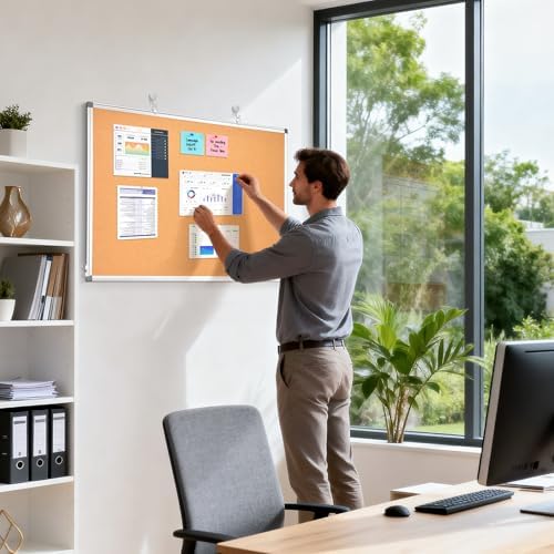 Double-Sided Cork Bulletin Board for Wall, WALGLASS 24" x 18" Notice Board