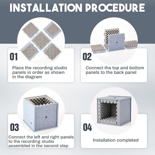 Pushglossy Desktop Soundproof Cover Portable Vocal Recording Booth Vocal Microphone Isolation Booth Cube for Music Studio Podcasts Decreasing Noise Home(Gray, 14.17 x 14.17 x 14.17 Inch, Holes)