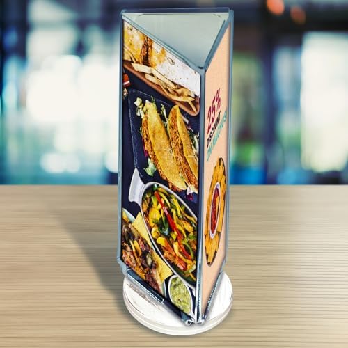 Azar Displays 193728-WHT 4x10 Three-Sided Revolving Sign and Menu Holder - Vertical Acrylic Display Stand for Restaurants, Offices, and Retail Spaces