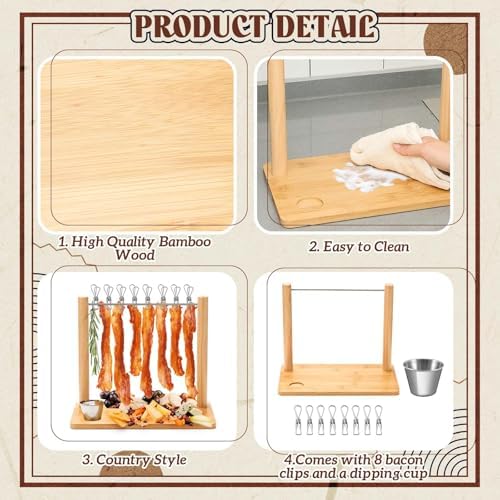 Bamboo 13 x 7.2 x 10.6 Inches Bacon Display Rack Wooden Bacon Tray