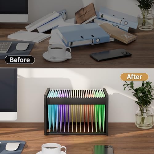 Bamboo Hanging File Organizer, Desktop File Box, Open Top, 1 Pack, Black | Open-Top Access, 2 Hanging Folders Included, Letter & Legal Files, Sliding Rails, Reinforced Handles, Easy Assembly