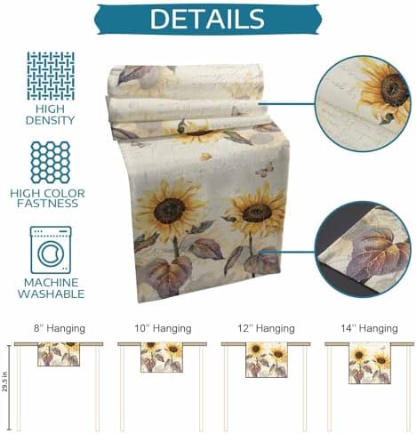 Farmhouse Sunflower Table Runner Dresser Scarf 13 x 36 Inch Vintage Yellow Flower Butterfly Botanical Table Runners Non-Slip Heat Resistant Kitchen Dining Table Decor for Home Holidays Indoor Outdoor