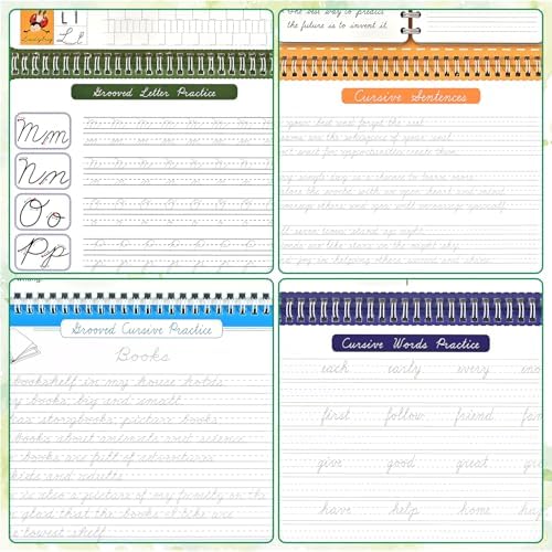 4-Pack Reusable Grooved Cursive Handwriting Workbooks with Disappearing Ink