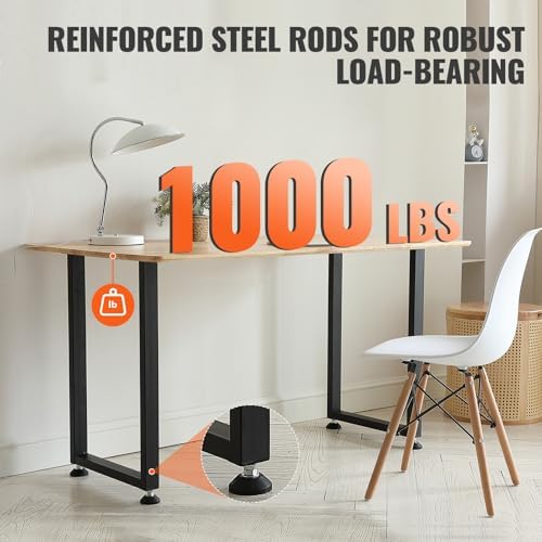 VEVOR 28 Inch Adjustable Furniture Legs, Square Reinforced Steel Office Table Legs Set of 2 for DIY, Max Load 1000 lbs Heavy Duty Desk Legs, Quick Instalation & Rich Accessories Legs Black